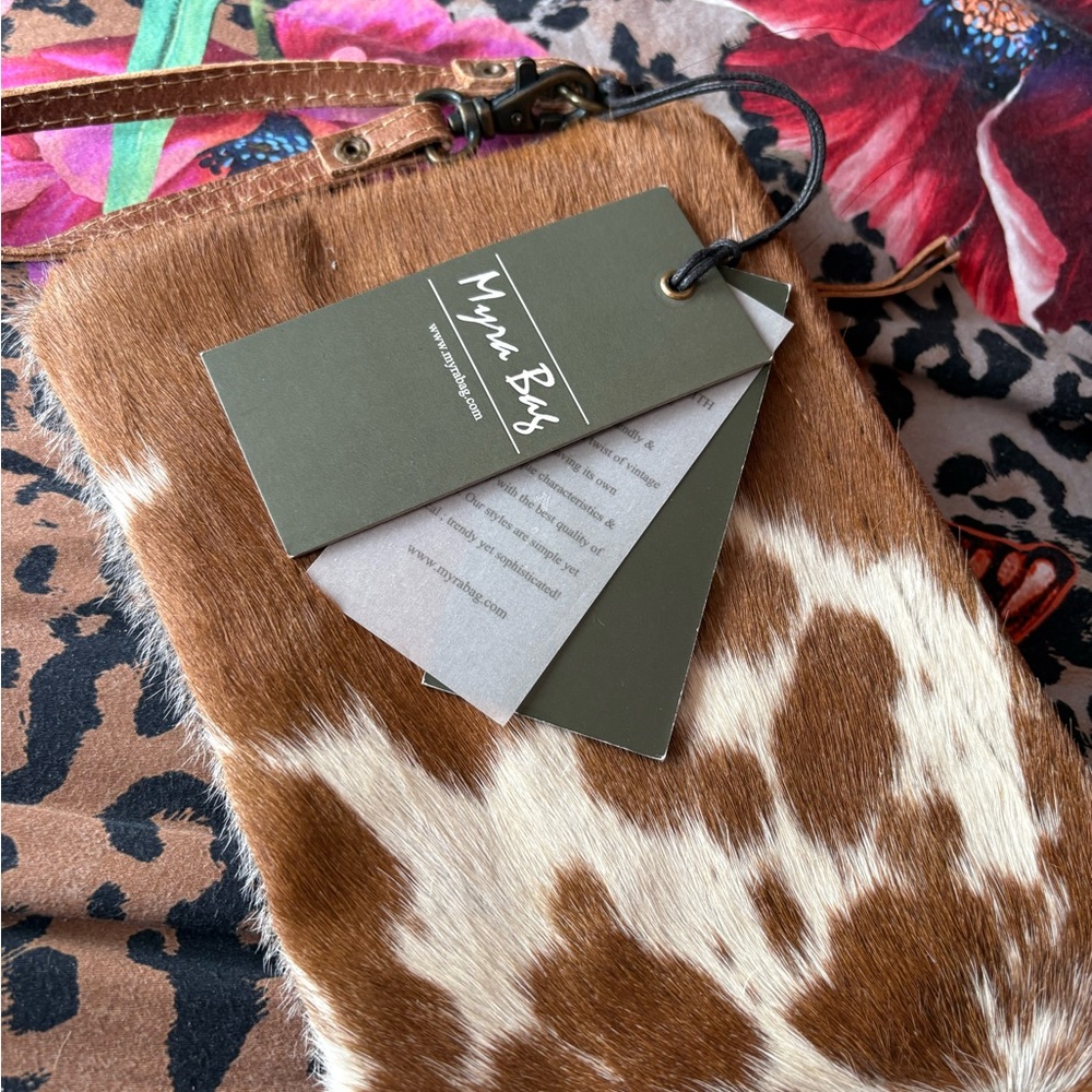 Myra Bag White and brown Harlon small bag. Cowhide BNWT